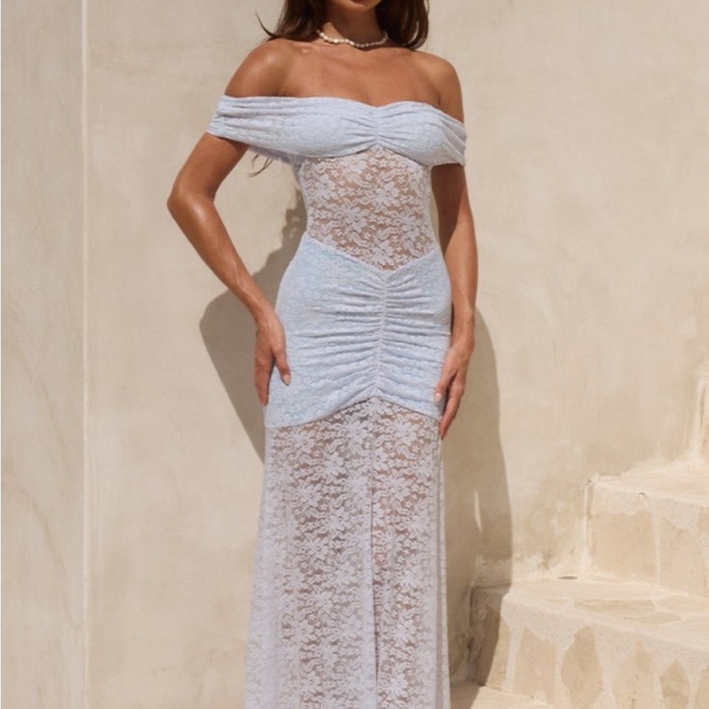 Strapless Lace Dress in Light Blue